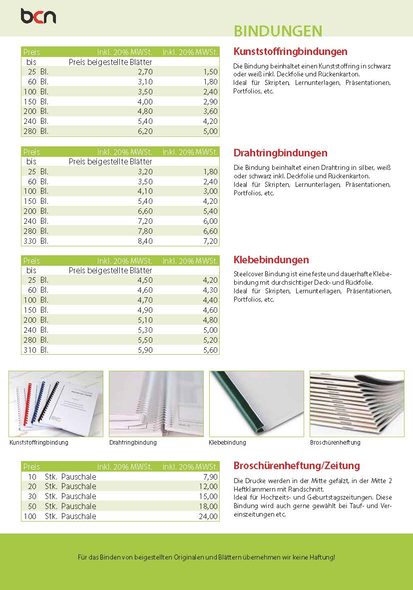 BCN Wien Bindungen der letzte Schliff für Ihre Druckwerke